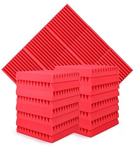 Sound Proofing Acoustic Foam Panels,12 Pcs 2 X 12 X 12 High Density Wedges Acoustic Panels Fireproof Sound Absorbing Wall Panels for Recording Studio, Home, Offices (Red)