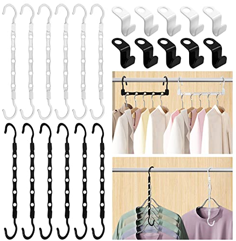 Daily Treasures 12 Stück platzsparende Kleiderbügel, magische Kleiderbügel Platzsparer mit 10 Stk Kleiderbügel Verbindungshaken für Schrank, Kleiderschrank Kleiderbügel Platzsparer Chrom Kleiderbügel