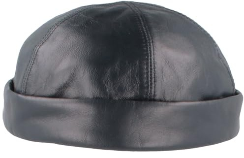Bullani Docker-Cap | Dockermütze | Seemannsmütze aus 100% Leder – Made IN Germany – Bequem & Hautverträglich - Braun (61, Marine)
