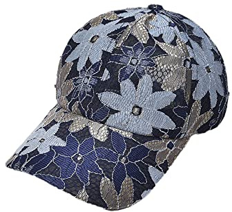 SJTJSPX Basebollkeps dam vintage keps blommig broderi keps justerbar bomullshatt visir solhatt solhatt sommar sport snapback-keps utomhus, Färg: blå, 58