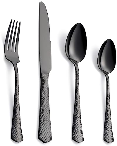 FULLYWARE 24-Piece Silverware Flatware Set, Stainless Steel Black Mirror Polished Cutlery Set Include Forks, Spoons and Knives, Service for 6, Dishwasher Safe
