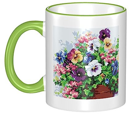 OUSIKA Kaffeetassen mit Stiefmütterchen-Blumen-Druck, Keramik-Kaffeetassen für Frauen, 326 ml, Teetassen für Latte-Milch-Kakao