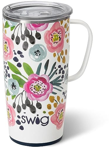 Swig Life Taza de viaje de 22 onzas | Vaso aislado con asa y tapa, apto para vasos, apto para lavavajillas, acero inoxidable, taza de café de viaje, taza de café aislada con tapa y asa (Primrose)