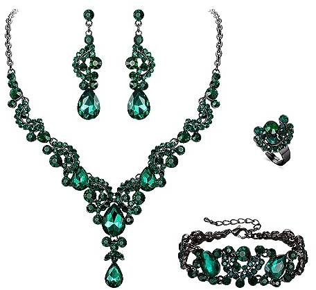EVER FAITH Strass Kristall Hochzeit Blumen Welle Teardrop Halskette Ohrringe Set