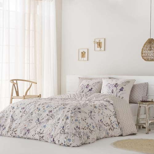 COTTON ARTean Funda Nórdica Arina algodón SATÉN 200 Hilos Reversible Funda de edredón para Cama de 150 (240x260 cm) +2 Fundas de Almohada (45 X 85 cm) Color Beige