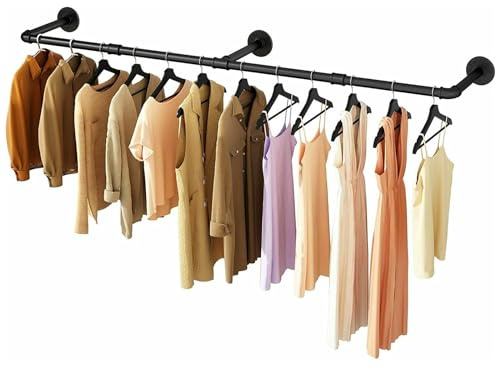 NAIMP 184cm Long Pipe Clothes Rack, Clothing Hanging Rail Wall Mounted, Heavy Duty Garment Racks Detachable Wall Rails Detachable