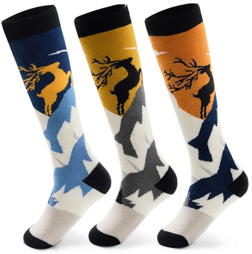 Aisyee 3 Paare Skisocken Jungen Dicke Socken Kinder Wintersocken Warme Kindersocken Lange Thermosocken für Kinder Skistrümpfe Mädchen Unisex Fußlänge 20-22 CM 31-34/10-13 Jahre
