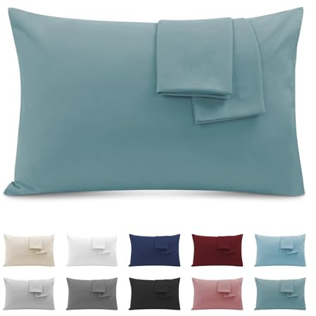 Federe Cuscini Letto Matrimoniale 50x80cm, Set 2 Federe Oeko-TEX in Premium Microfibra 110GSM con Invisibile Cerniera, Morbida e Traspirante, Ipoallergenica - Verde