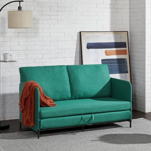 [en.casa] Divano Letto Estensibile Letto a Scomparsa 1 Piazza e Mezza 120 x 186 cm Letto per Ospiti con 2 Cuscini Schienali Posti di Seduta per 2 Persone Sofa Imbottita - Verde