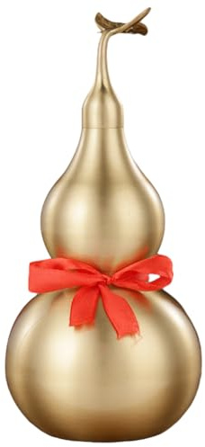 Brass Gourd for Feng Shui, Wu Lou Ornament Brass Gourd with Red Luck Strip, Statue Gold Wu Lou Figurine Good Luck Wealth Peaceful