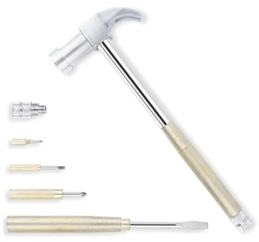 LANDIBO 6-in-1 Metal Hammer & Screwdriver Multi-Tool Set with Small Nesting Hammer and Flat Head Phillips Screwdriver Set Non-slip Handle Slotted Best Gift for Husband, Son, Dad and G (Silvery-yellow)