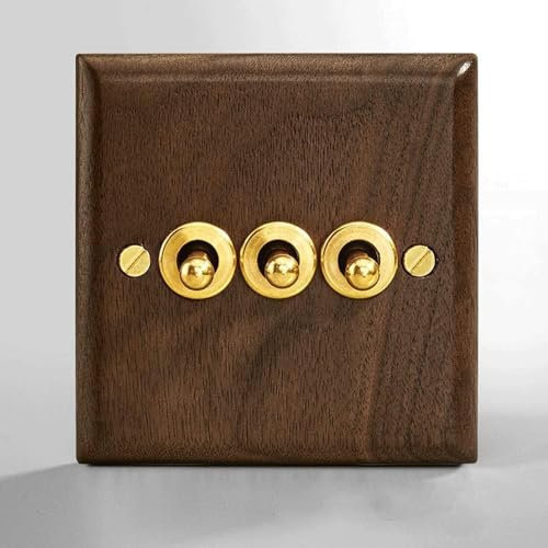 Wandschalter, Retro, 1-4 Gang, 2 Wege, Walnuss, Schwarz, Massivholz, Haus, 86, Retro-Typ, EU-Stecker, Hebel, Messing, Wandleuchte, Schalter für die Verbesserung des Wohnraums, Doppelschalter