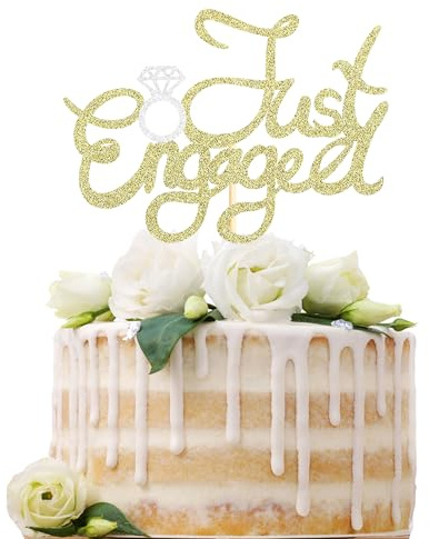 Sotpot 1 pack Just Engaged Cake Topper Gold Glitter Cake Pick for Engagement Bridal Wedding Party Cake Decoration