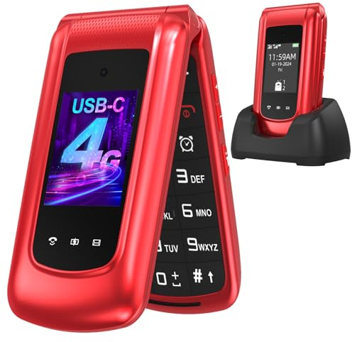 USHINING 4G Senior Mobile Phone Folding Mobile Phone without Contract, Mobile Phone Large Buttons Mobile Phone for Seniors with 2.4 and 1.77 Inch Dual Colour Display Dual SIM SOS Emergency Call Button