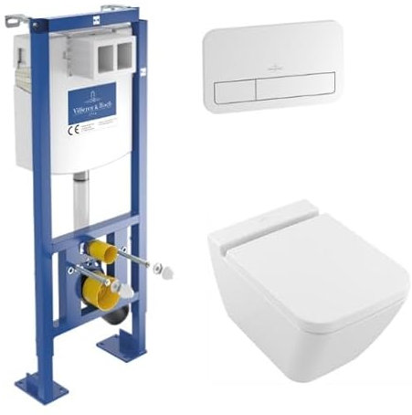 Pack WC suspendu sans bride VILLEROY ET BOCH Finion + abattant + plaque blanche + bâti