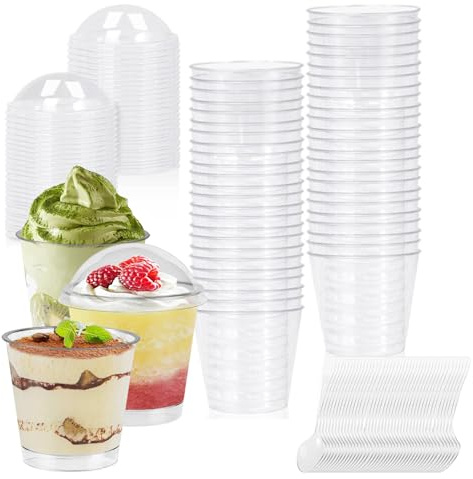 BigKing 50 Pièces Gobelets à Dessert En Plastique, Tasses à Dessert Tasses à Dessert Avec Couvercle Et Cuillères, Verrine Plastique Pour Contenir Des Desserts Et Des Boissons (150 ml)
