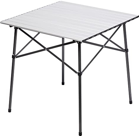 Portal Lightweight Aluminum Folding Square Table Roll Up Top 4 People Compact Table with Carry Bag for Camping, Picnic, Backyards, BBQ, Silver