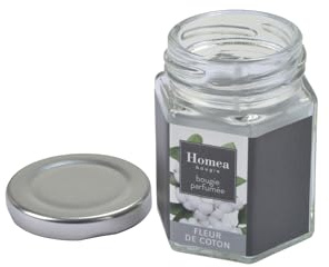 Homéa, Bougie Verrine avec Couvercle Métal 5,4 x 5,4 x 7,2 cm Essentiel Parfum Fleur de Coto