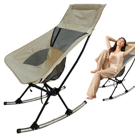 Rurunklee Silla de camping basculante, silla de camping mecedora, mecedora al aire libre - balancín exterior de Loisi con respaldo alto de malla transpirable para picnic