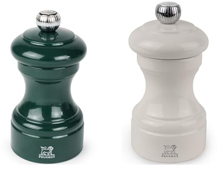 Peugeot Bistro Salt & Pepper Mill Set - Forest Green/Ivory, Set of 2 | Adjustable Grind Control, Beechwood Grinders for Peppercorns & Rock Salt, Precision Seasoning for Cooking & Dining