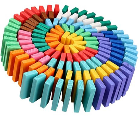 Vaguelly 120stücke Teiliges Buntes Domino-baustein Spielset Aus Holz Langlebige Leichte Bauklötze Als Frühpädagogisches Lernspielzeug Für Junge Mädchen Kreative Und Motorische Entwicklung