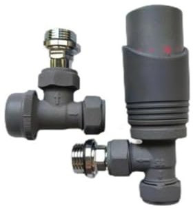 SVNR Thermostatic Radiator Valves (TRV), Textured Anthracite Grey, Angled Lockshield Valve, 15mm, for Central Heating Radiators, Towel Rails,Leak-Proof Design.