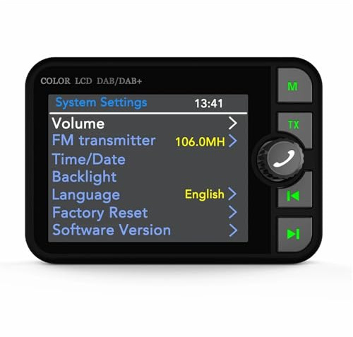 KUWAYO Adattatore radio portatile DAB+ for auto, LCD da 2,4, trasmettitore FM compatibile con Bluetooth, vivavoce, con porta USB, scheda SD, uscita AUX