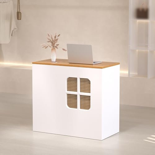 Moderner Empfangstresen mit abschließbaren Schubladen, Schreibtisch für Salon, Kasse, Weiß und Holzmaserung, kleine Einzelhandelstheke für Büro, Empfangsraum, 81,3 x 45,7 x 88,9 cm