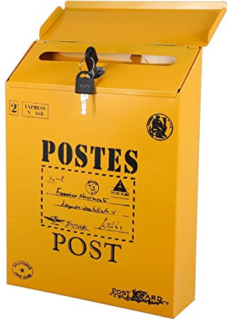 HOMSFOU 1 Pc boites aux Lettres rétro buzones de correo Para CASA Titulaire du reçu Boite aux Lettres retrolite clé boîte aux Lettres Vintage boîte aux Lettres Murale Feuille de Fer Yellow