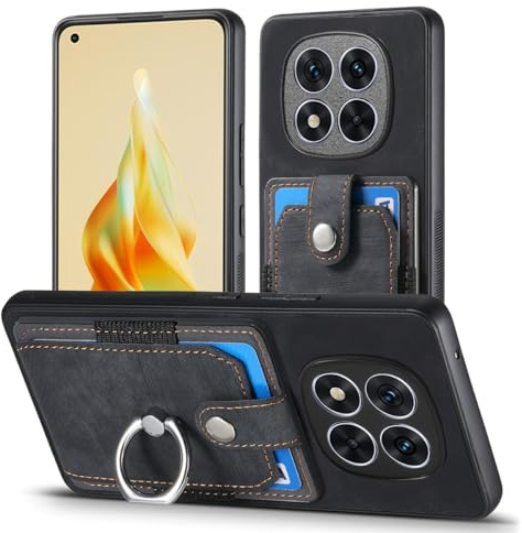MOJIA Coque pour Xiaomi Redmi Note 14 Pro+ (Plus) 5G, Étui Porte-Cartes Ultra Mince, Housse de Téléphone en TPU, Coque Multifonction avec Porte-Cartes et Support d'Anneau. Le Noir