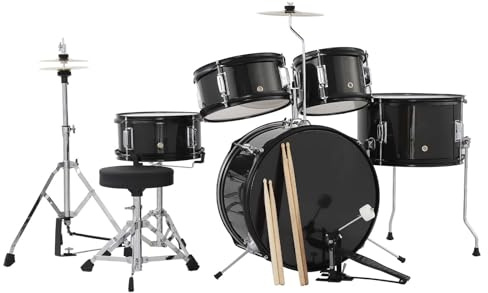 Senfot Schlagzeug Set für Musikinstrumente, AD-300 Fünfteiliges Schlagzeug mit Bassdrum, Tom-Tom, Snare, Becken, Hi-Tone Drum, Sticks, Basispedal und Hocker, Anfänger Set (Dunkelschwarz, 5-teilig)