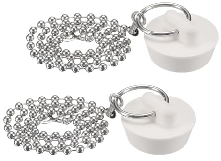 sourcing map 2Pcs Rubber Drain Stopper with Chain and Hanging Ring, Bathtub Drain Plug Fits 1 Inch, Rubber Sink Stopper Drain Plug for Bathtub, Kitchen and Bathroom, White