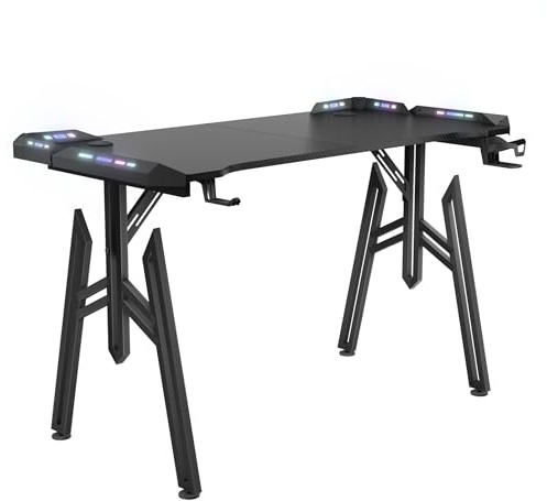 SUBTLETY Escritorios Gaming 120x60cm M-Frame Mesas de Ordenador con Portavasos y Auriculares Soporte Mesa Ergonómico Capacidad de Carga hasta 100KG Tableros de Juegos para Oficina Estudio