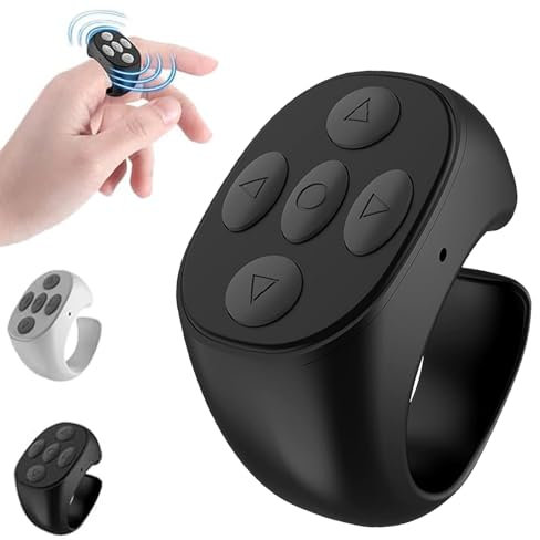 Drabellose Bluetooth-Fernbedienung per Fingertipp, Tik Tok Fingerspitzen Seitenwender - Bluetooth Fernbedienung Scrolling Ring Wiederaufladbares Selfie Kamera, für Handys und Tablets (Schwarz)