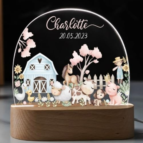 Fallover Personalisierte LED Nachttischlampe für das Kinderzimmer, Niedliche Nachtlampe, Tiergruppe Design, Personalisiert mit Namen, Geschenke zur Geburt oder zu Weihnachten, Praktische Taufgeschenke