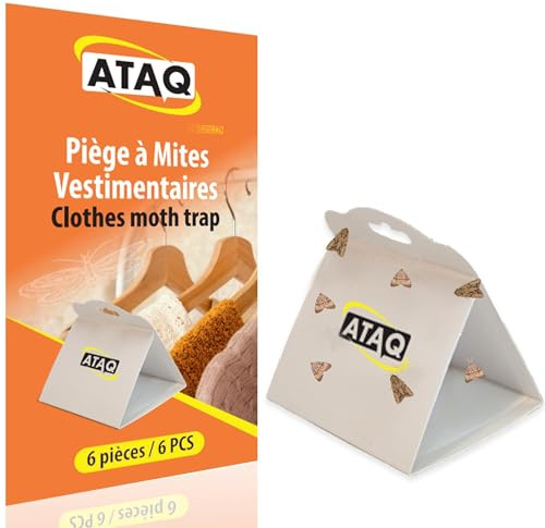 ATAQ – Confezione da 6 trappole per tarme – Trappola antitarme adesiva a feromoni con colla ad alte prestazioni – contro l'infestazione delle tarme in camera, protegge i vestiti, non tossico