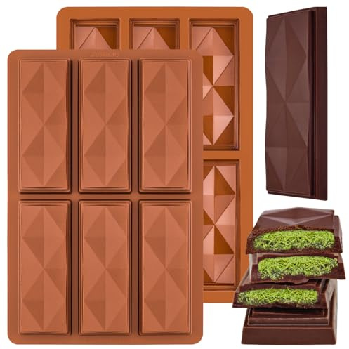 ZUGHXMS Moule Tablette de Chocolats Dubai Silicone Mini,Moule Pepites De Chocolat Forme CarréeDémoulage Facile Pour Protéiné Barre Dragées Céréales(2 Pièces)