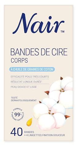 Nair Bandes de Cire Corps, à l'huile de graines de coton, 40 bandes + 4 soins Finitions Douceur