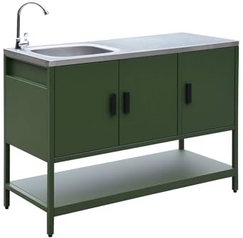 Modulo cucina da esterno in acciaio con lavandino, 120cm Verde - 120x51x112.5 cm