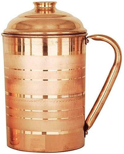 Brocca per acqua potabile fatta a mano in puro rame con coperchio, per casa, ufficio e viaggi, confezione da 1 brocca in rame (2000 ml)