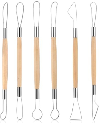 Lnngub 6Pcs Clay Sculpting Tools,Double-Sided Clay Sculpting Tools Set Clay Wire Loop Sculpture Set Wooden Handle Clay Carving Tools Pottery Trimming Tools Clay Sculpting Tools for Ceramic Wax Carving