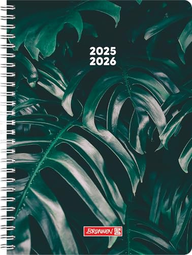 BRUNNEN Schülerkalender Style (2025/2026) Monstera, 2 Seiten = 1 Woche, A5, 160 Seiten, PP-Umschlag, grün