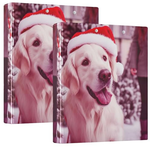 Personalized Cute Golden Retriever Dog 3 Ring Binders 1 1/2 Inch Hold 200 Sheets Notebook Folders Round Ring Playbill Binder, 12.4x10.63x2.36inch, 2 Pack