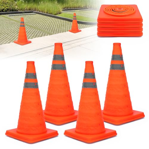 UIQVQIU Faltkegel Warnkegel, 45cm Reflektierender Verkehrskegel, Orange Verkehrsleitkegel Pylone Faltbar, Leitkegel Faltbar Warnkegel Sicherheitskegel für Straße Sicherheit (4 Stück Orange)