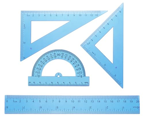 sourcing map Set di 4 righelli triangolari, 20 cm, in plastica, con goniometro geometrico, triangolare, scala ingegneristica, kit per ufficio e casa, blu