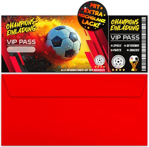 12x Fußball Ticket EINLADUNGSKARTEN KINDERGEBURTSTAG Junge Mädchen + 12x Umschläge - die Soccer PARTY Karten sind die Fussball EINLADUNG für Jungen Kinder GEBURTSTAG Fußballspiel Eintrittskarte