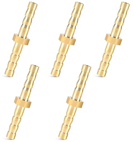Slangkontakt 4 mm mässing set – slangkontakt med krok, slanganslutning för slang silikonslang 4 mm, robust slang rak kontakt för luft, vatten, gas, olja (5 st)