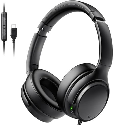 INFURTURE Cuffie over-ear cablate USB C/Type-C, cuffie con cancellazione del rumore con microfono, 28 dB ANC, leggere 195 g, cuffie cablate per pendolarismo/viaggi/ufficio/laptop/computer/tablet, idea