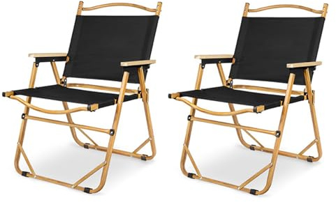 Purova Campingstuhl Faltbar, Campingstuhl Bis 150 kg Belastbar, Garten Balkon Strand Camping Stuhl Sessel Gartenstuhl Anglerstuhl Regiestuhl (Schwarz, 2 Satz)