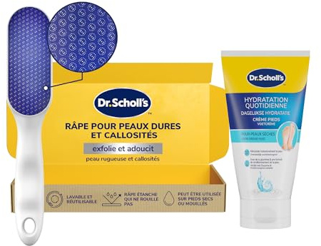 Dr. Scholl's Crème Pieds Hydratation Renforcée pour peaux sèches + Râpe Pieds Rasoir Manuelle en Nano Verre